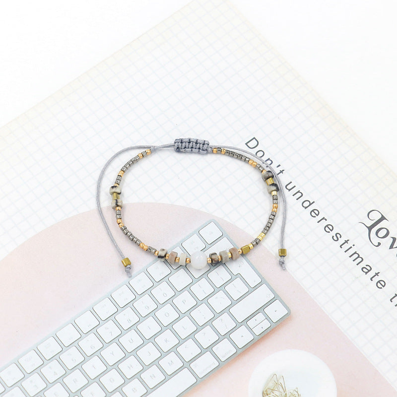 Wholesale Miyuki Rice Beads Handwoven Bohemian Style Gemstone Wax Thread Bracelet